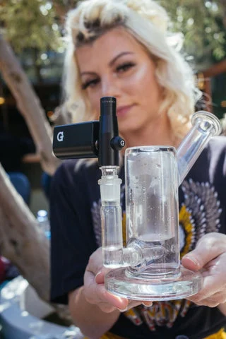 Girl holding out Connect with Bong