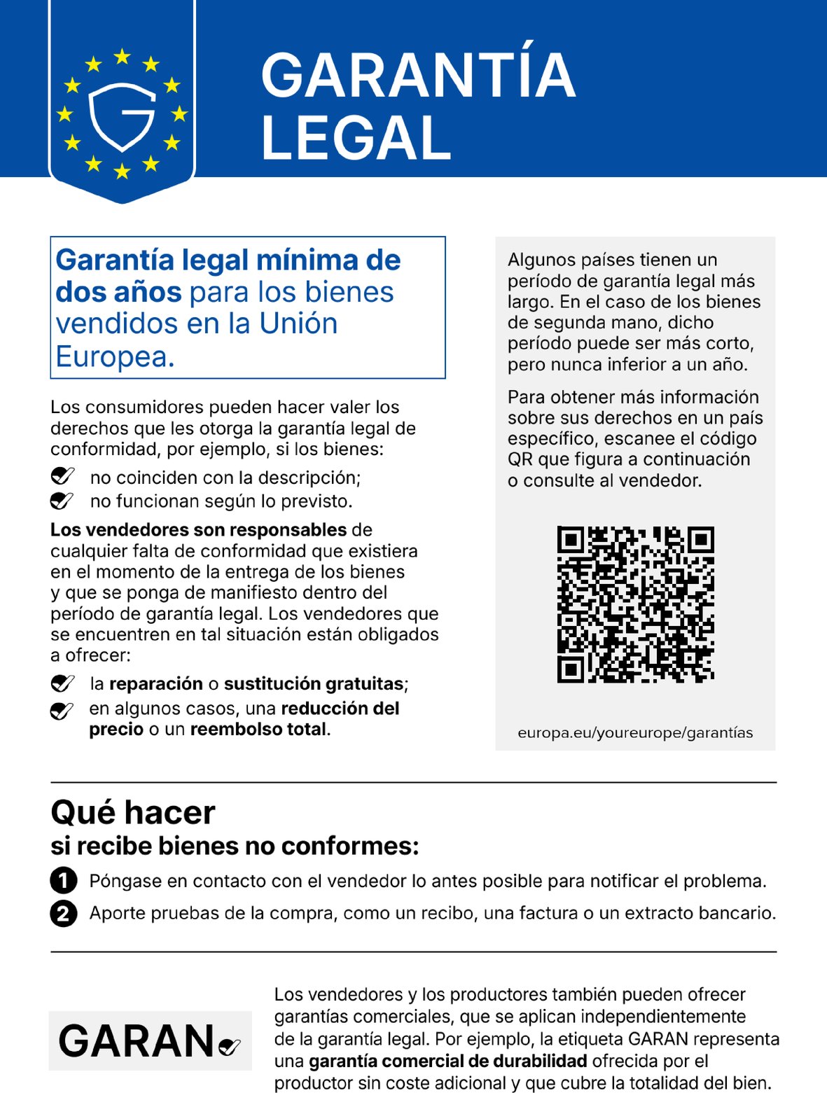 Garantía legal de 2 años