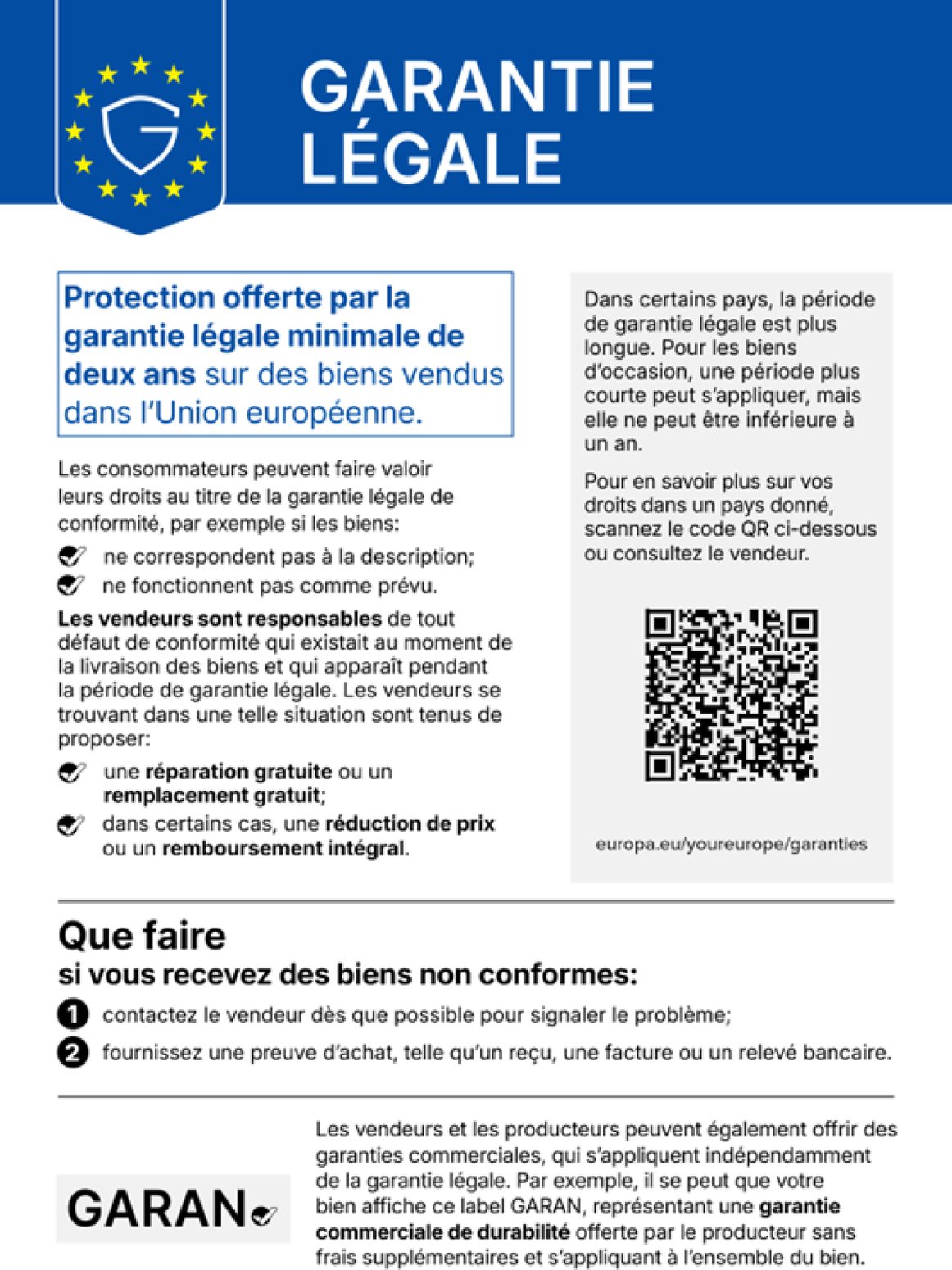 Garantie légale de 2 ans