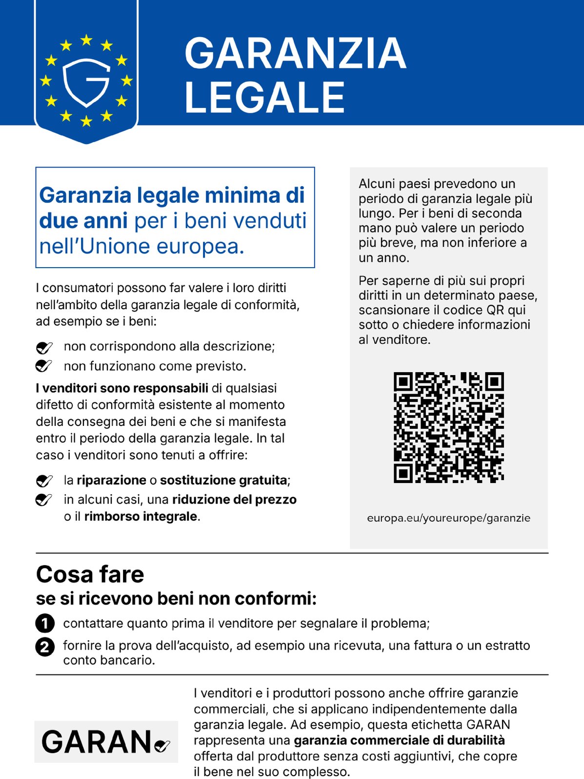 Garanzia legale di 2 anni