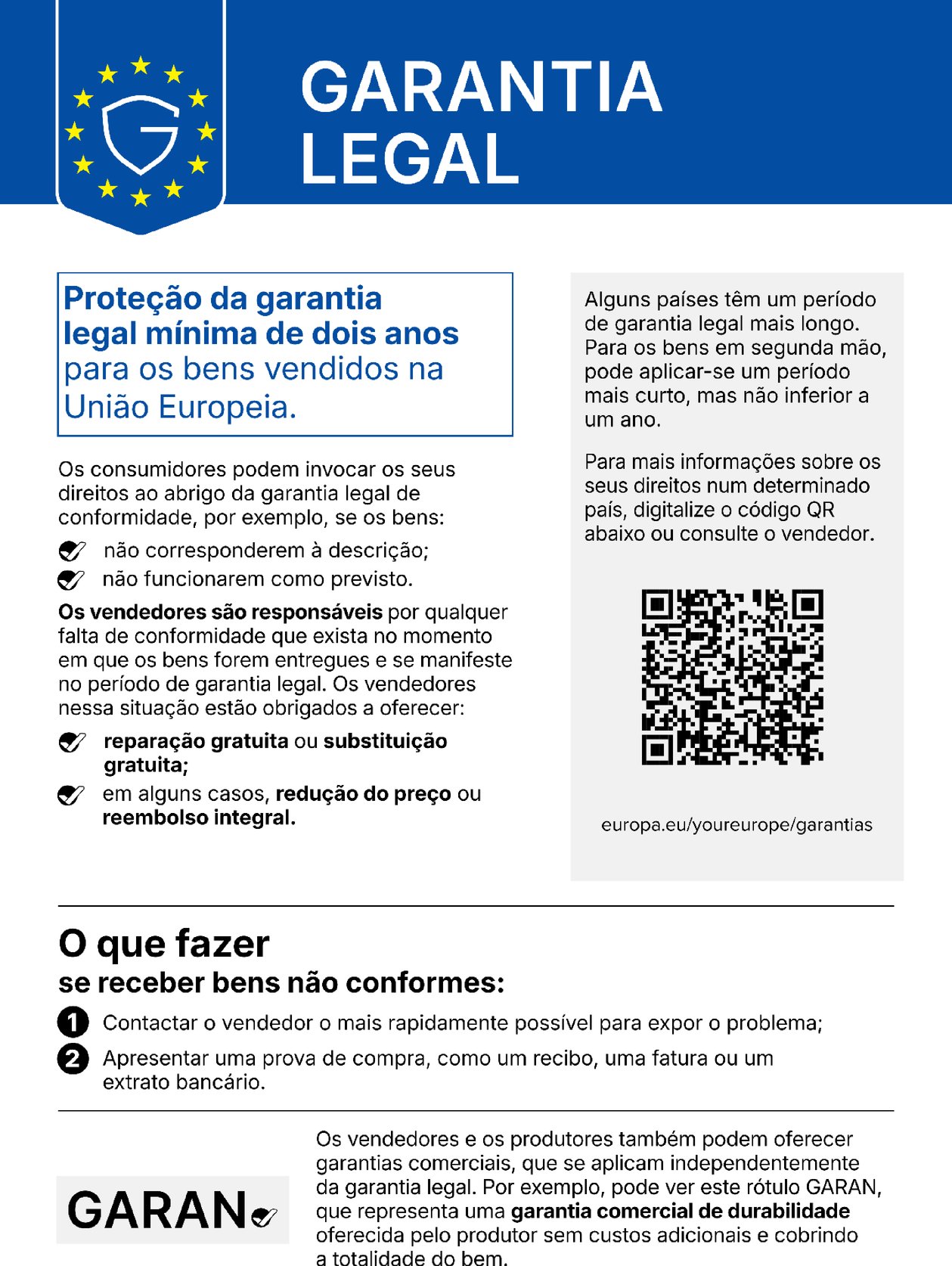 Garantia legal de 2 anos